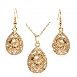 Yellow Gold plated big golden zircon ocean drop necklace set